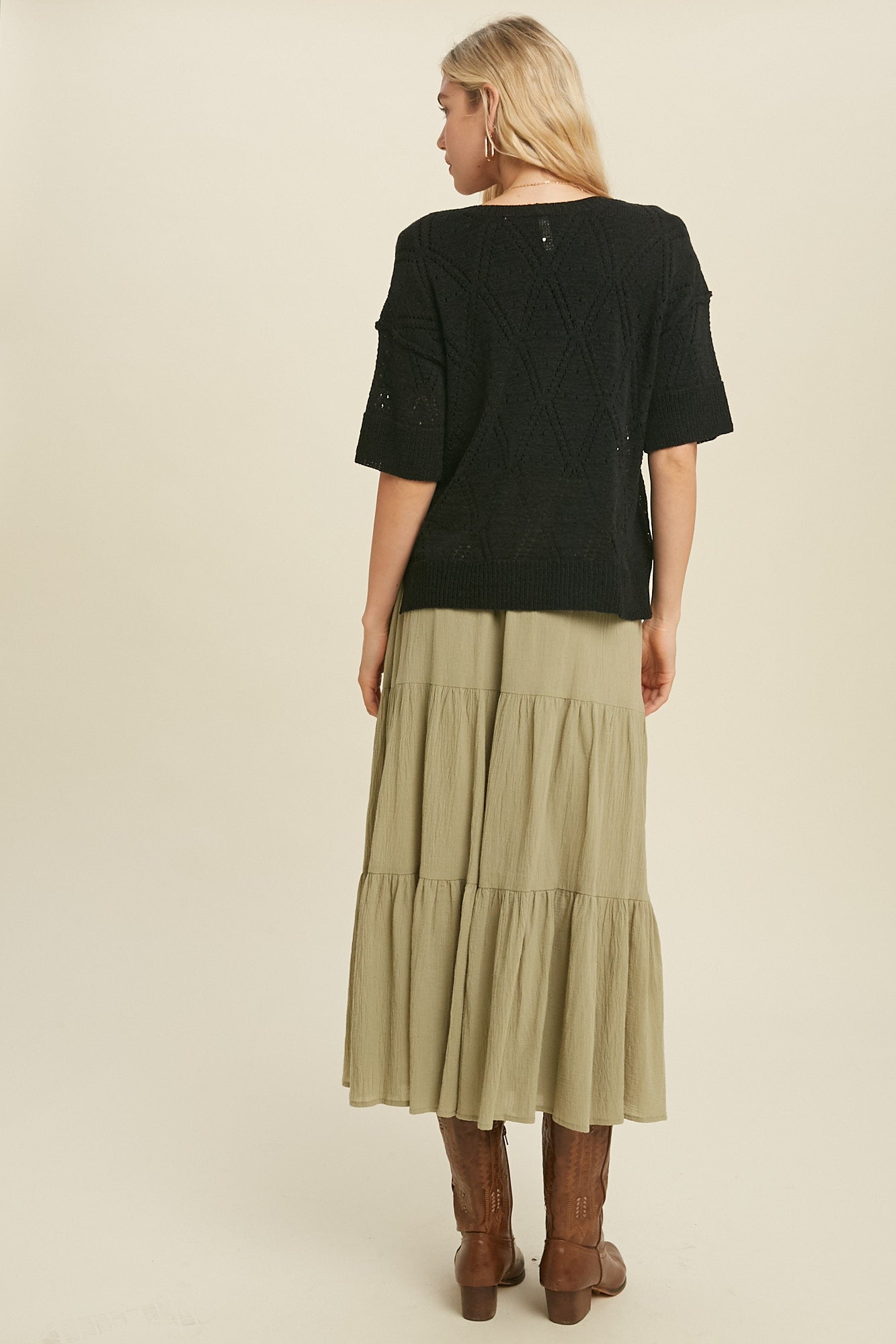 Black lightweight Short Sleeve Sweater