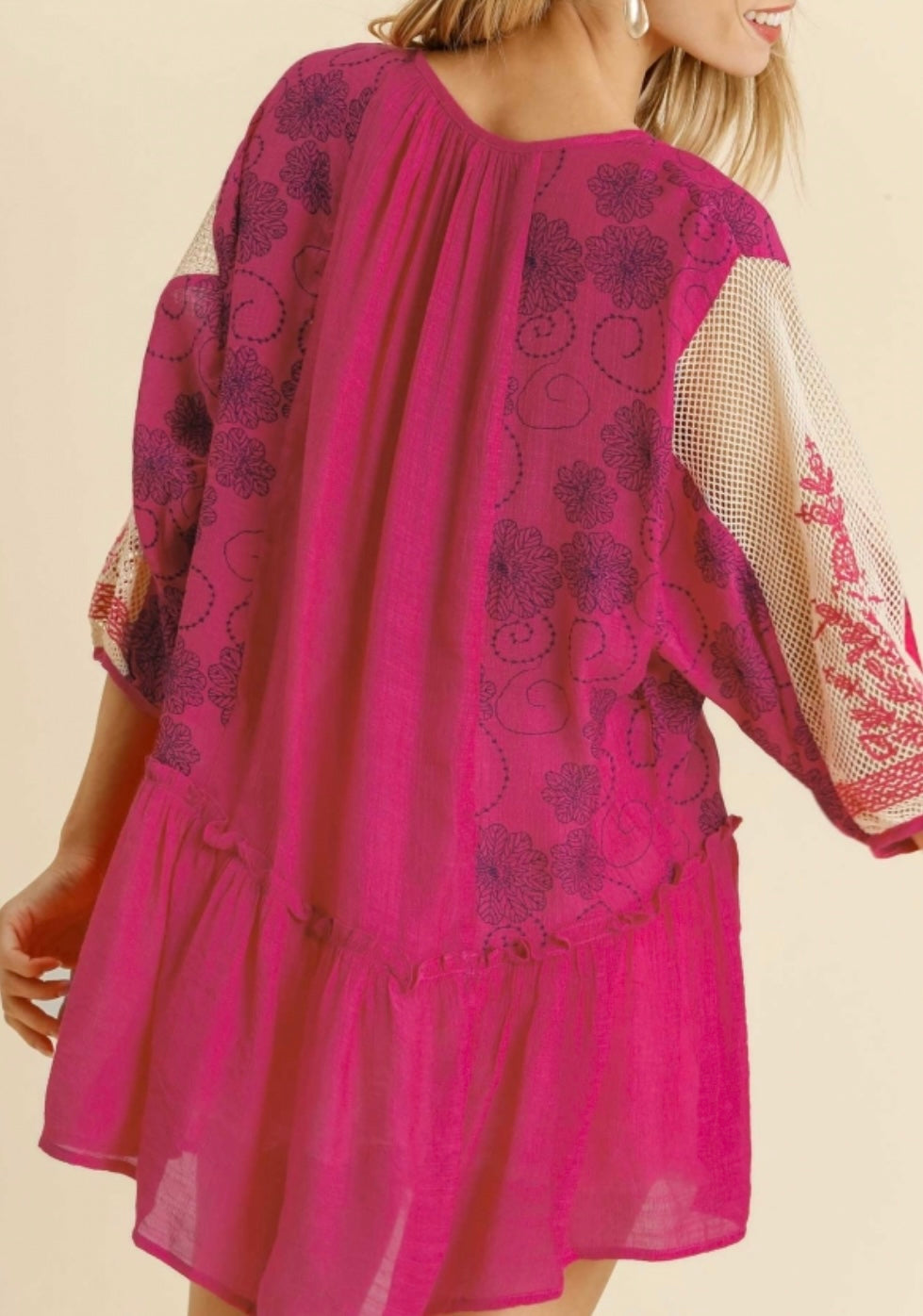 Puff Sleeve Tunic Fuchsia