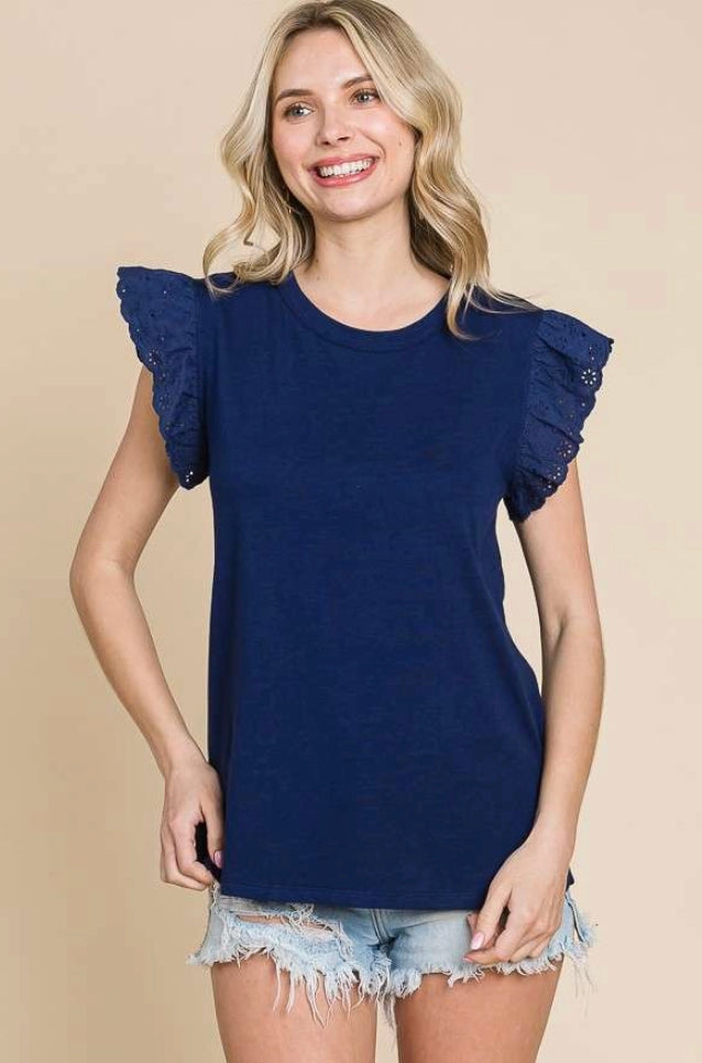 Butterfly Sleeve Tee- Navy