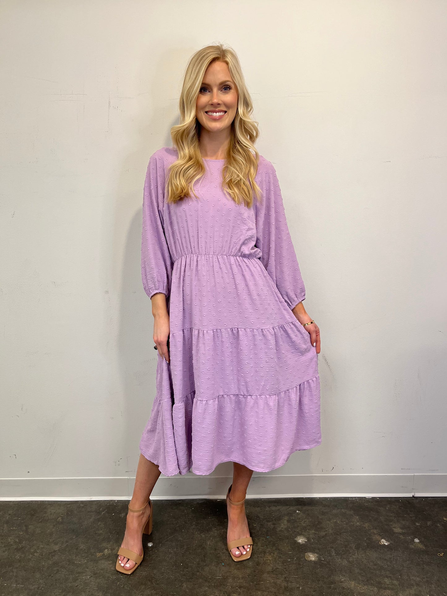 Purple Swiss Dot Tiered Dress