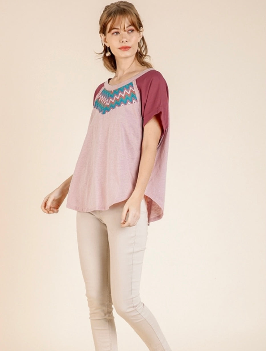 Multicolored Zig Zag Top - blush