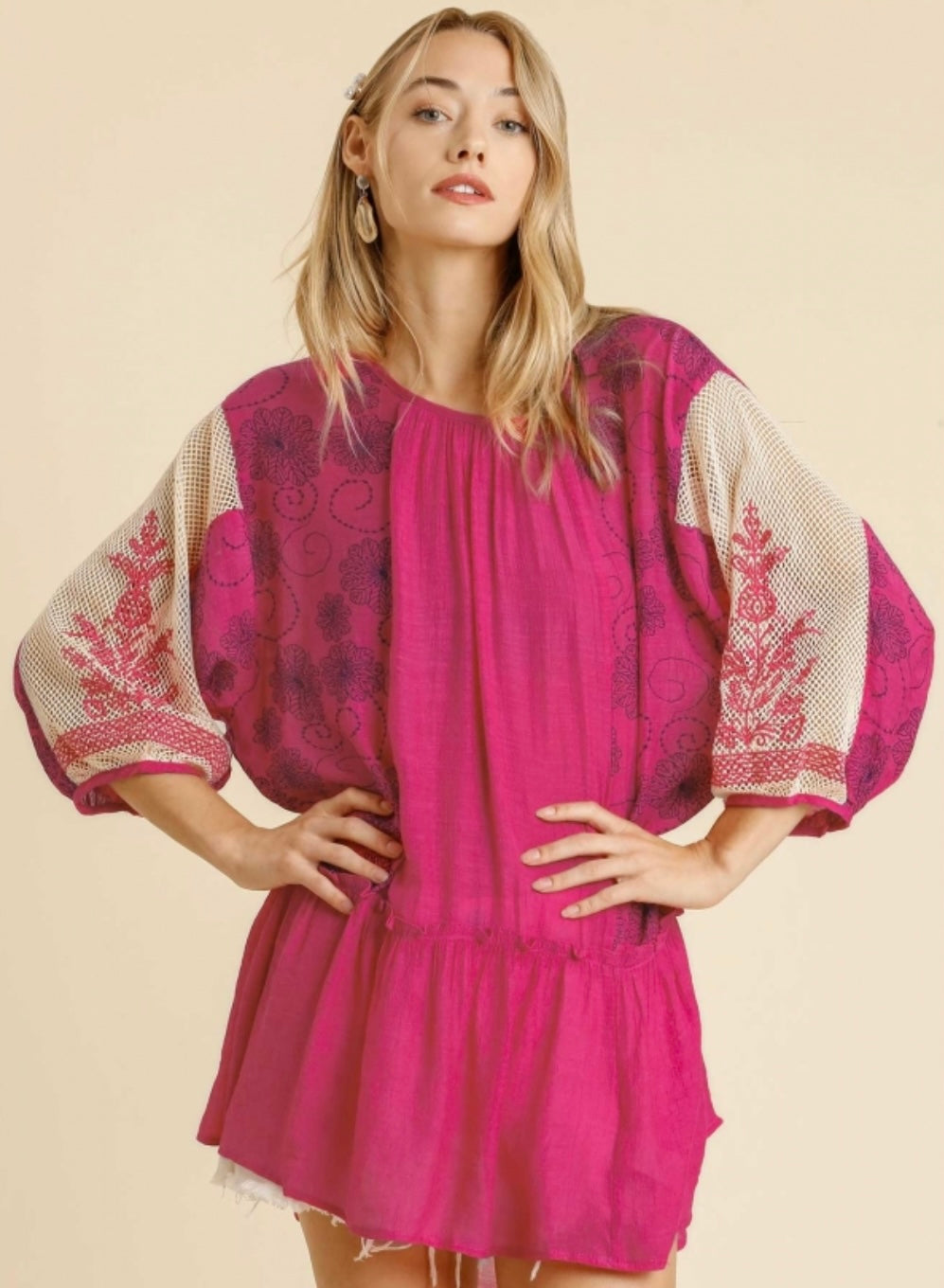 Puff Sleeve Tunic Fuchsia
