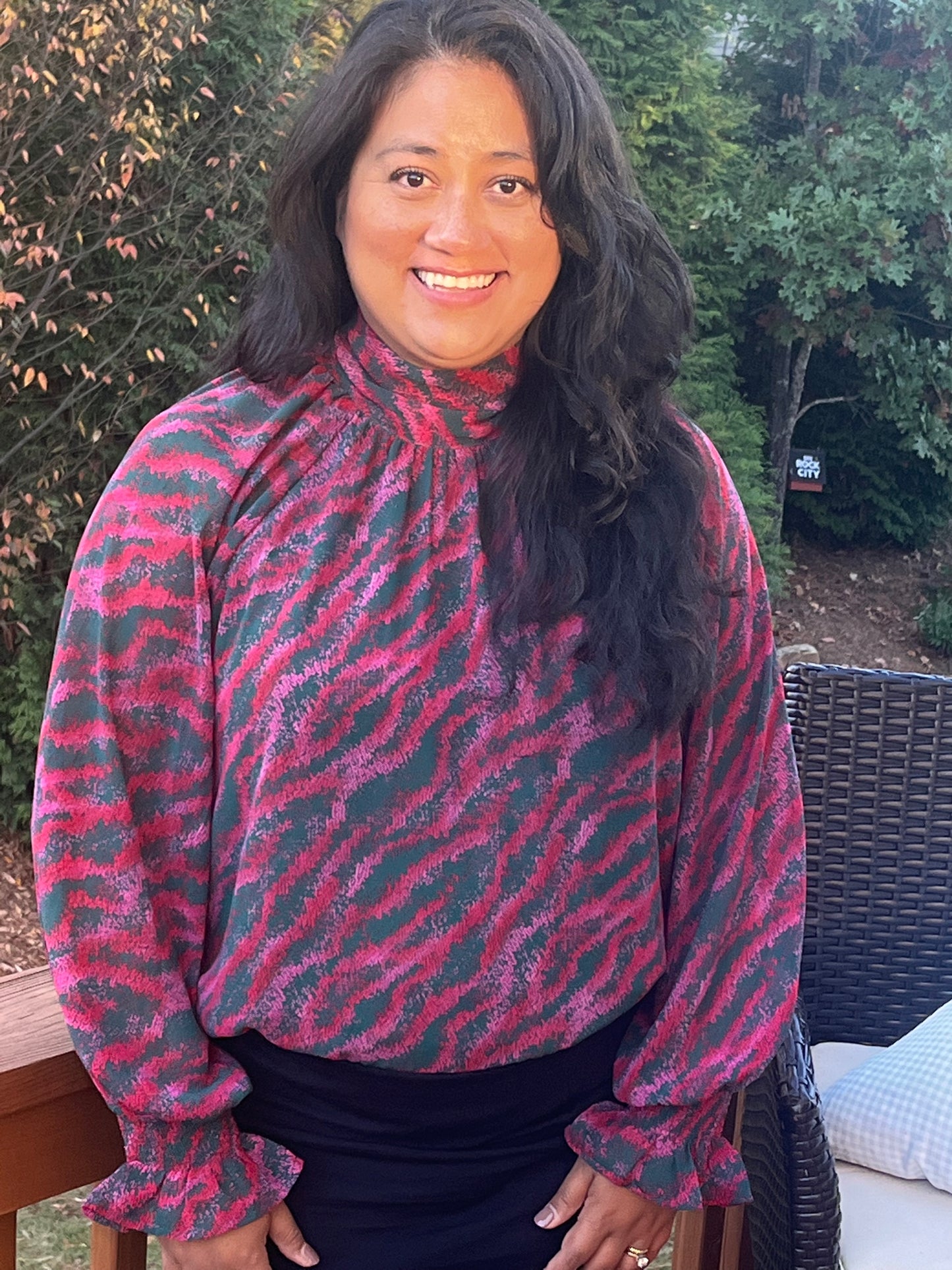 Pink and Green Tie Blouse