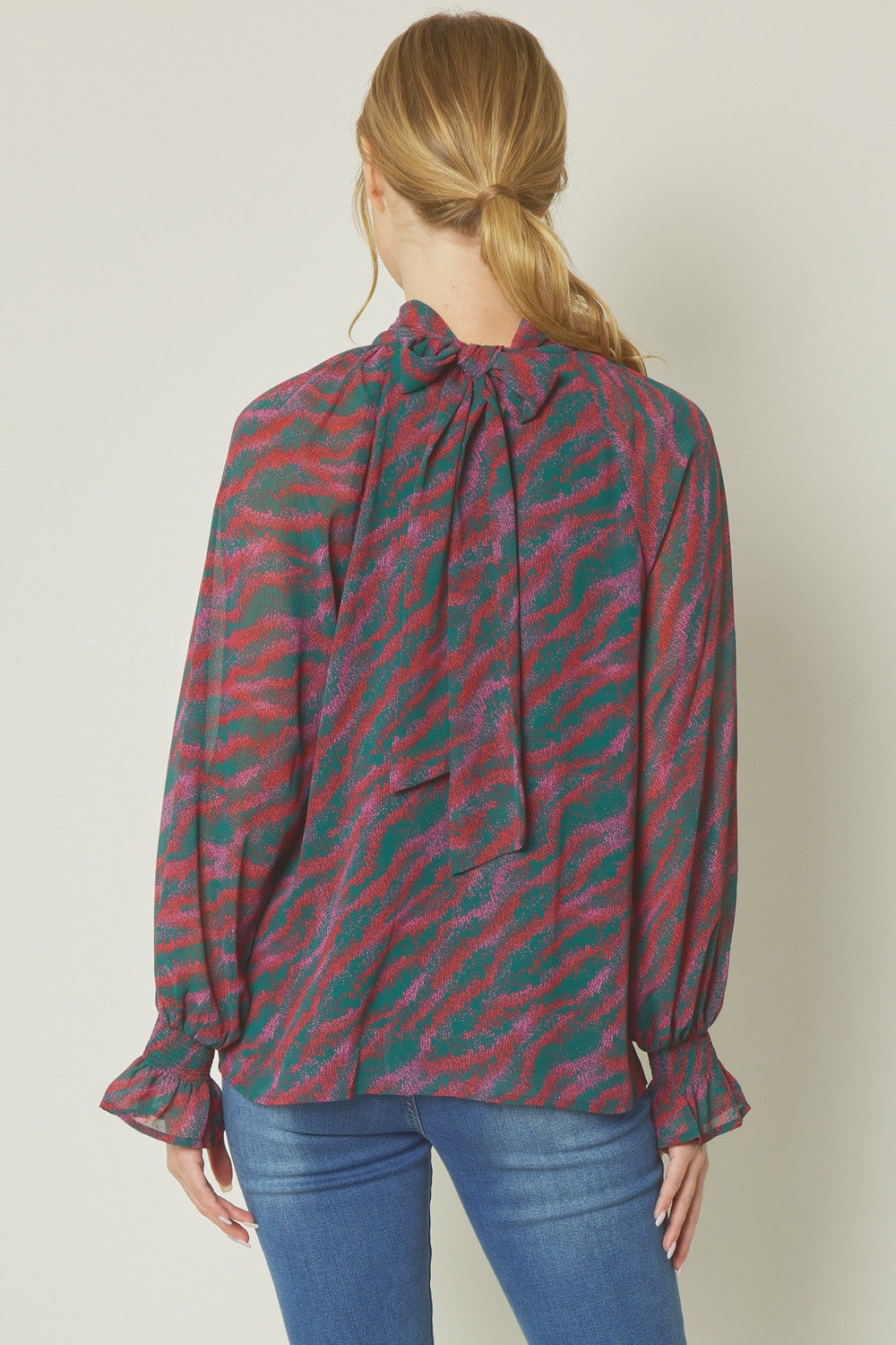 Pink and Green Tie Blouse