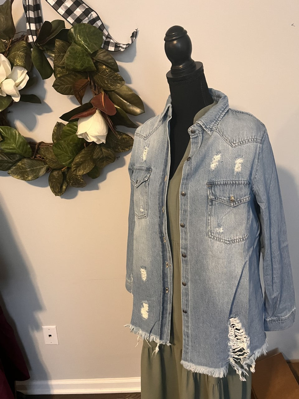 Distressed Denim Shirt or Shacket