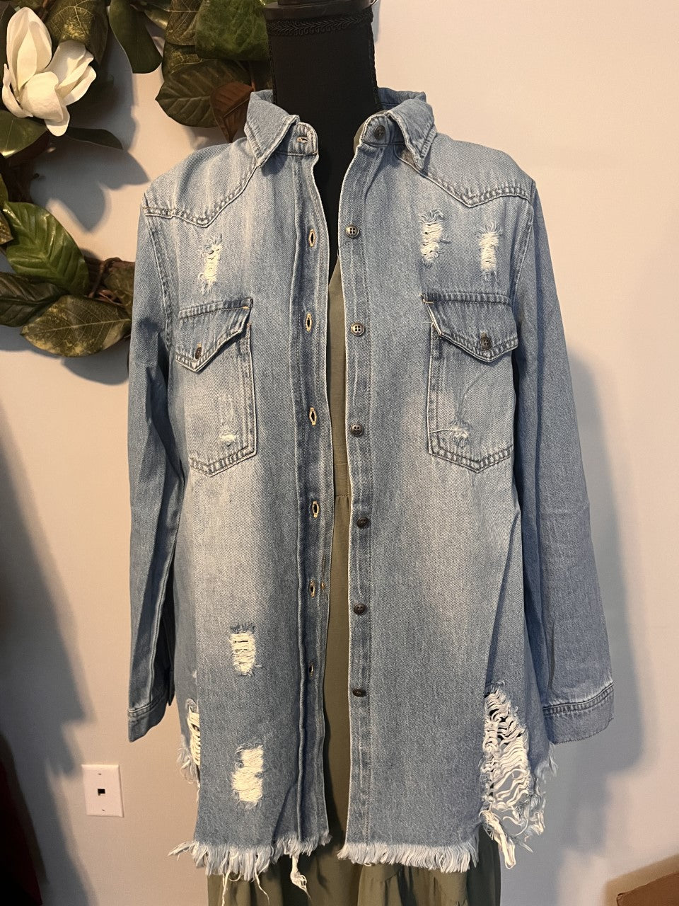Distressed Denim Shirt or Shacket