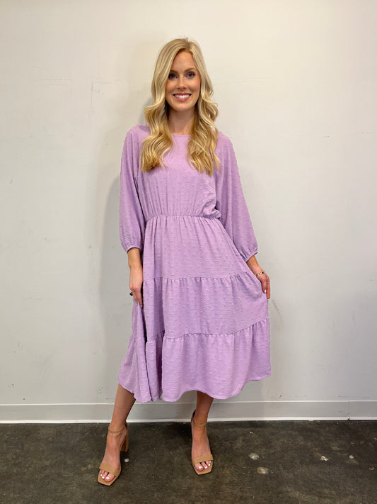Purple Swiss Dot Tiered Dress