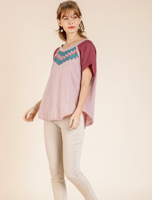 Multicolored Zig Zag Top - blush