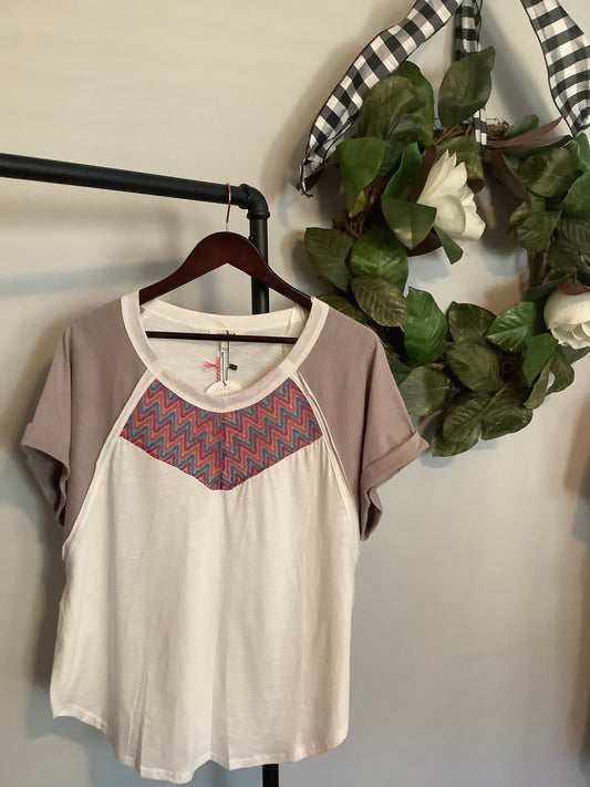 Multicolored Zig Zag Top - white