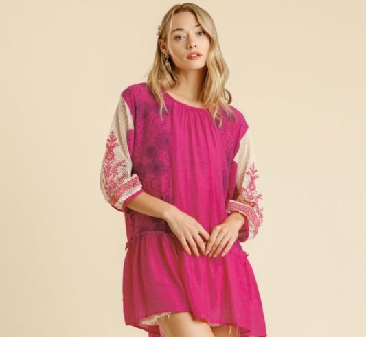 Puff Sleeve Tunic Fuchsia
