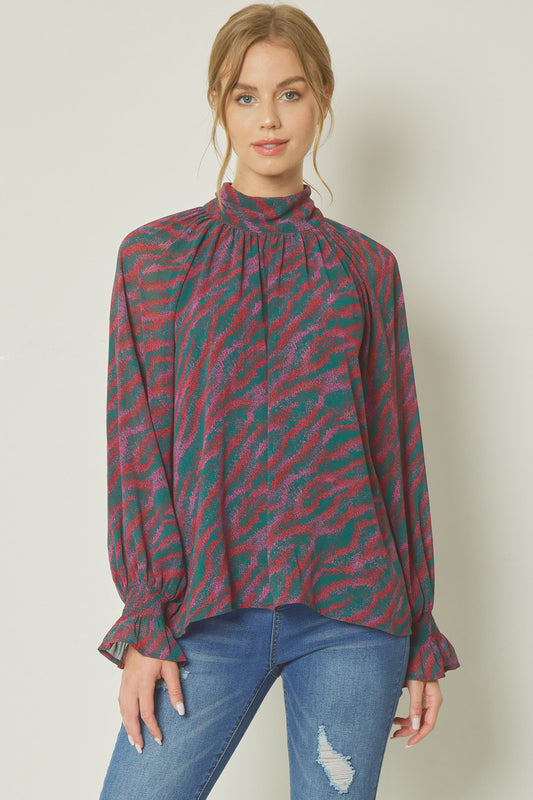 Pink and Green Tie Blouse