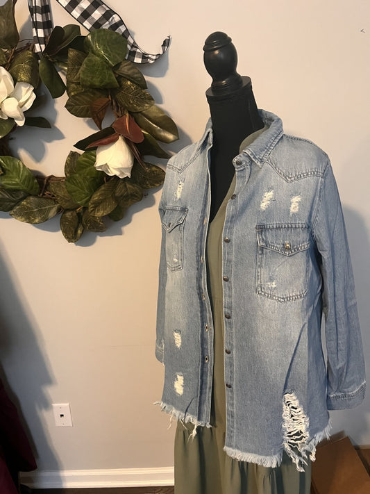 Distressed Denim Shirt or Shacket